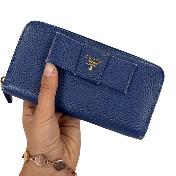 Authentic Prada Wallet Long Zippy Blue Leather Vintage - Picture 3 of 9